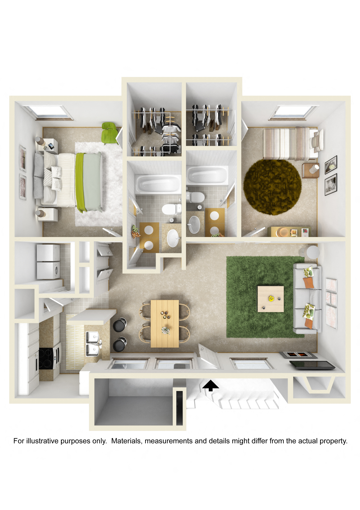 Floor plan for 2 beds, 2 baths, 1040 sqft